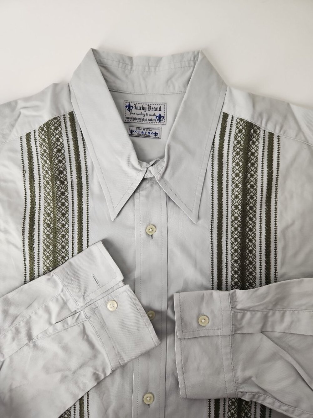 Lucky Brand cotton embroidered men's shirt XL commissioned shirt makers Gray